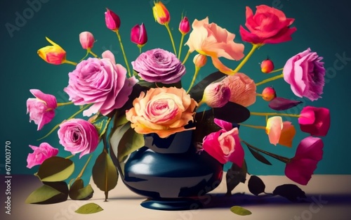 Floral arrangement with trendy colors viva magenta ai generated