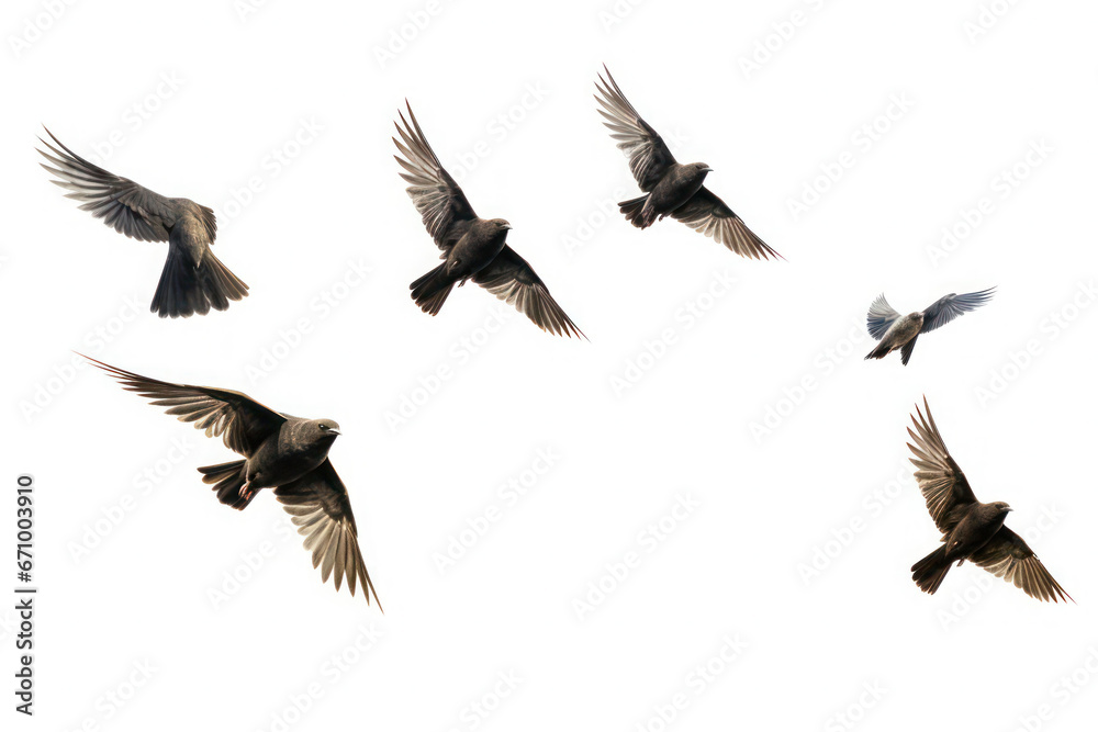 Obraz premium birds in flight isolated on white background, Generative ai