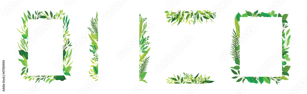 Green Leaf and Foliage Frame and Border Vector Set