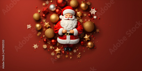 Happy 3d Santa Claus with Gift Boxes Tree and Christmas Ballsai generated A Christmas day illustration with Santa Claus standing in front of a Christmas tree, generative AI
