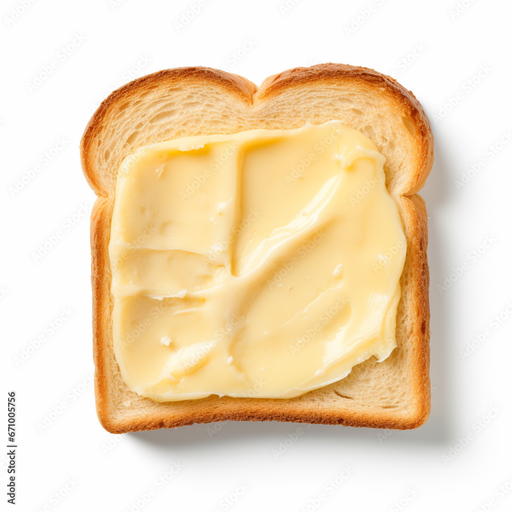 Bread with butter on isolated white background - ai generative Bread with butter on isolated white background - ai generative
