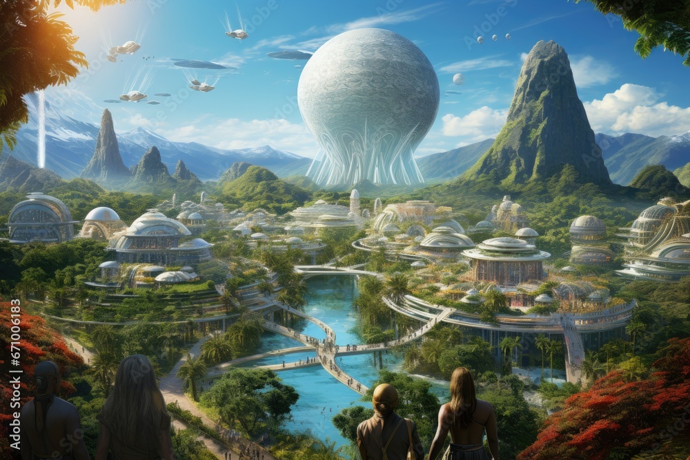 Fantasy landscape with fantasy alien planet. 3d render illustration ...