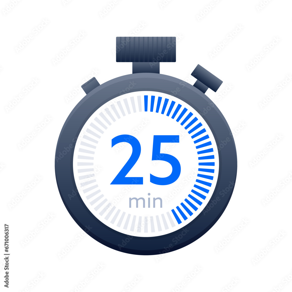 25 min timer and Stopwatch icons. Countdown symbol. Kitchen timer icon. Vector illustration 25 min timer and Stopwatch icons. Countdown symbol. Kitchen timer icon. Vector illustration