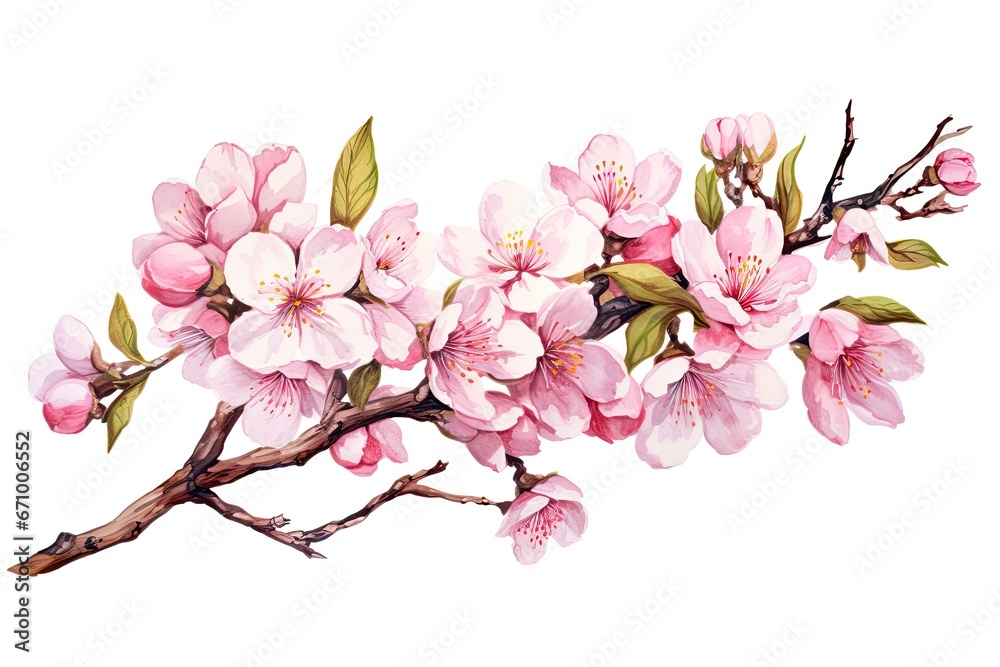 cherry blossom branch isolated on white background. watercolor illustration, Watercolor cherry blossom. Vector illustration isolated on white background, AI Generated