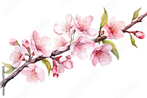 cherry blossom branch isolated on white background. Watercolor illustration  Watercolor cherry blossom. Vector illustration isolated on white background  AI Generated