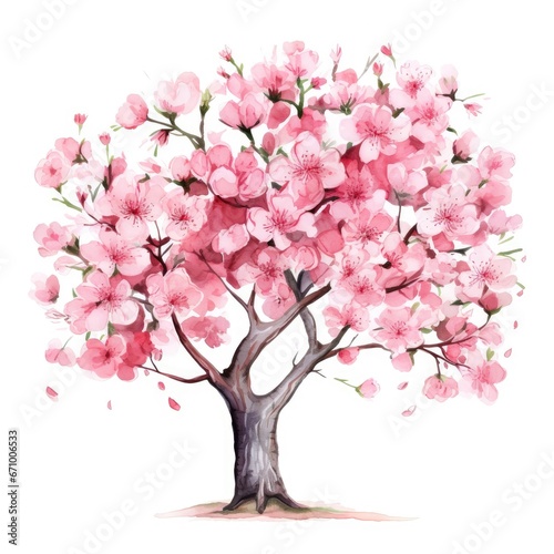 Cherry blossom tree isolated on white background. Watercolor illustration, Watercolor cherry blossom. Vector illustration isolated on white background, AI Generated © Ifti Digital