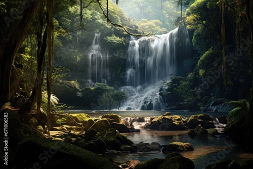 Beautiful waterfall in the forest,Thailand,illuminated, waterfall in the forest , AI Generated