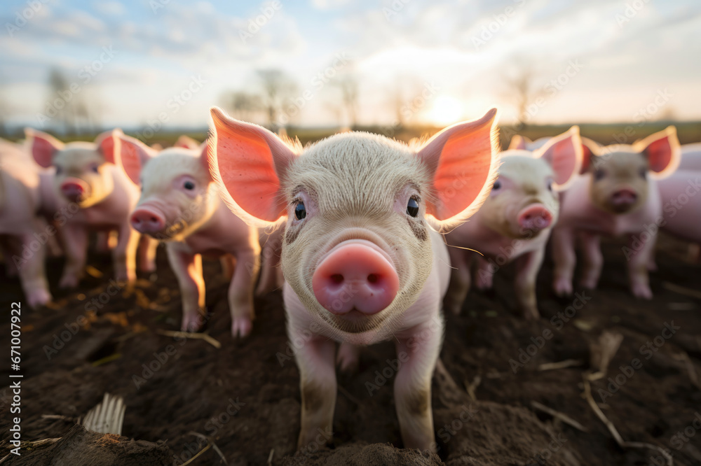 Group of pigs and piglets - Created with generative AI technology Group of pigs and piglets - Created with generative AI technology