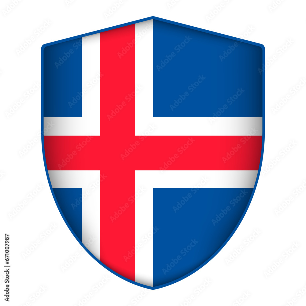 Iceland flag in shield shape. Vector illustration. Iceland flag in shield shape. Vector illustration.