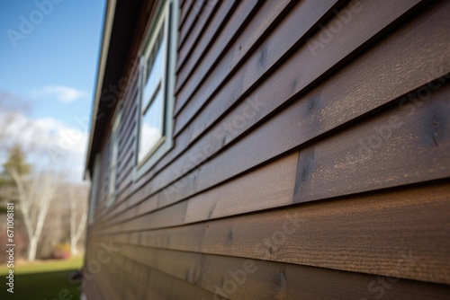 closeup of wooden claddings on a saltbox home