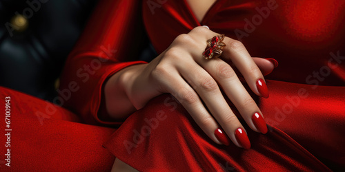 Glamorous red painted finger nails