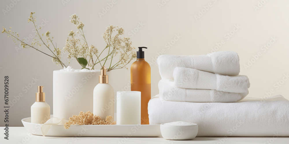 Collection of spa, lotions, soaps and towels Collection of spa, lotions, soaps and towels