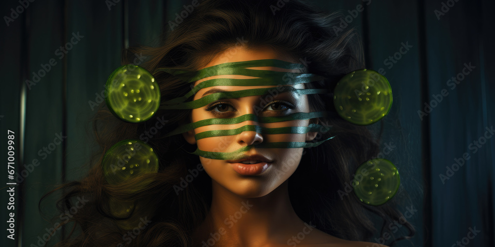 Woman's Natural facial beauty treatments using cucumbers 