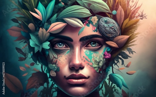 Portrait of person with nature elements ai generated