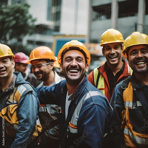 Group of smiling construction workers