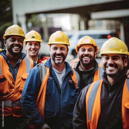 Group of smiling construction workers