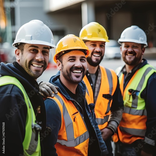 Group of smiling construction workers