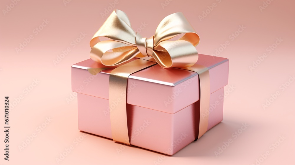 Obraz premium a gift box with ribbon on a pink background, immaculate perfectionism, unique and one-of-a-kind pieces, light white and gold, sparklecore, angular, candid