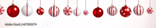 a red and white pattern of red christmas ornaments hanging from strings, of logo, tras y figuras, hanging scroll, happycore photo