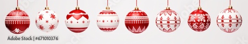 a red and white pattern of red christmas ornaments hanging from strings, of logo, tras y figuras, hanging scroll, happycore photo