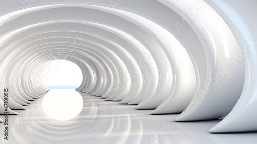 Abstract blue and white illustration of a futuristic tunnel. 3d render, architecture, design. Background, wallpaper.