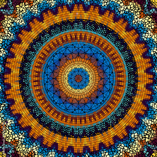 Vector seamless mosaic art pattern. Mandala Art background.
