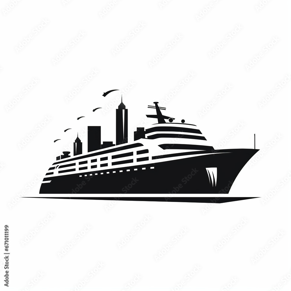 illustration of modern minimalist logo of a cruise ship black vector, Generative ai