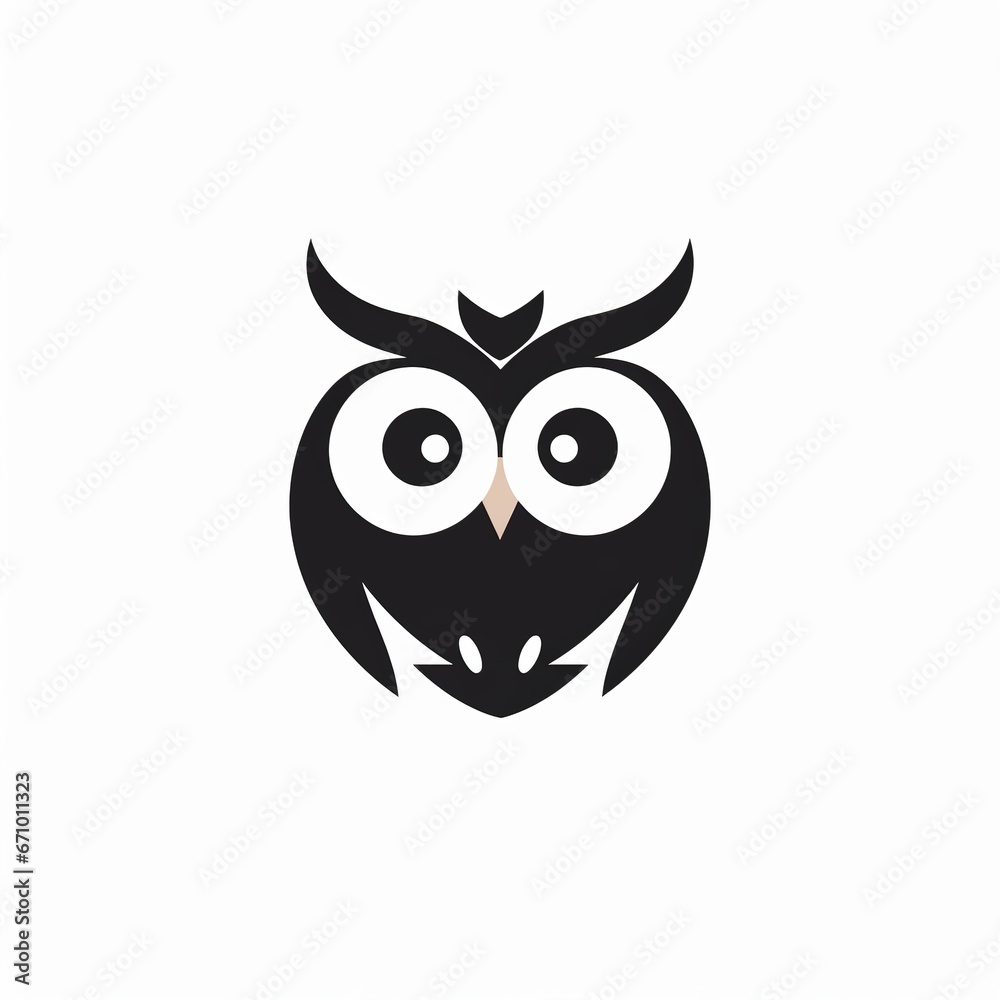 illustration of modern minimalist logo of a cute owl black vector, Generative ai