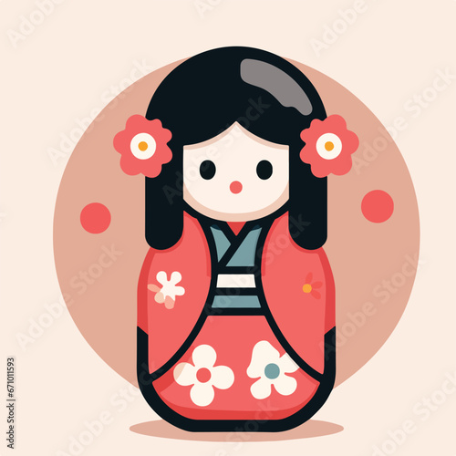 Cute chinese colorful Kokeshi doll hand drawn logo