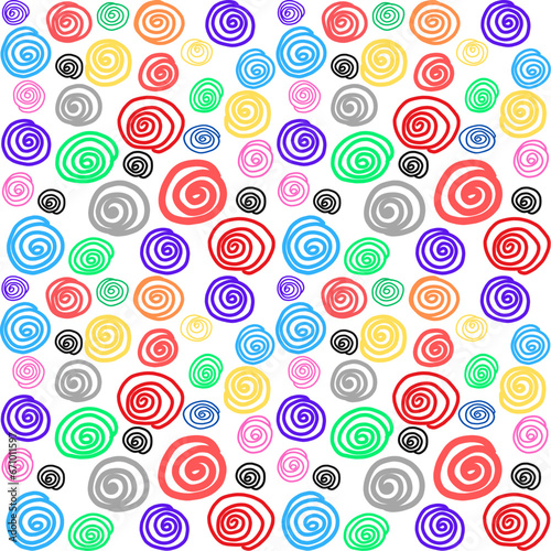 seamless pattern with circles, abstract colorful spiral line art doodle pattern background