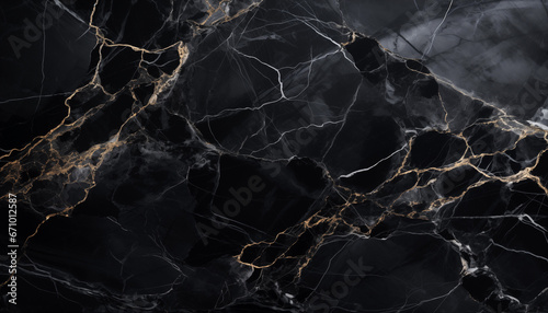 Black marble texture with white and gold lines created with a generative ai technology