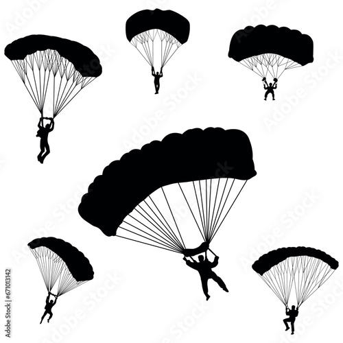  Parachute vector illustration silhouette set