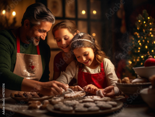 happy family baking cookies  christmas  daughters  father