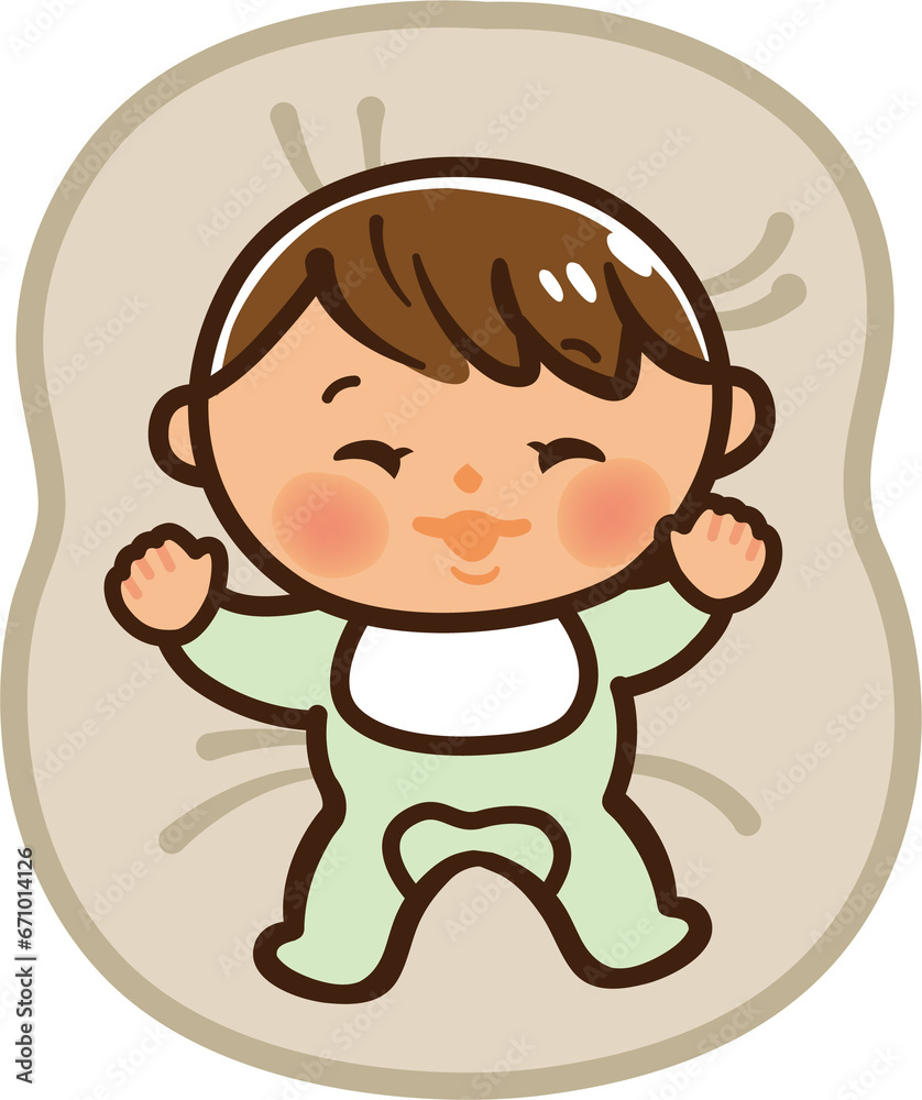 ベッドで横になっているあかちゃんのイラスト ベッドで横になっているあかちゃんのイラスト