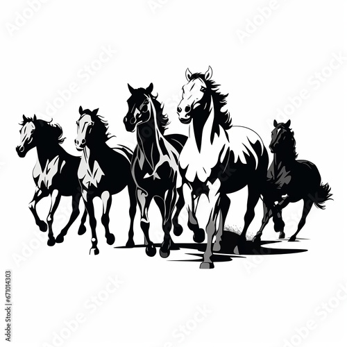 illustration of vector illustration of a herd of wild horses silhoue, Generative ai