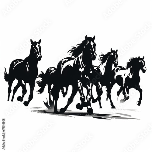 illustration of vector illustration of a herd of wild horses silhoue  Generative ai