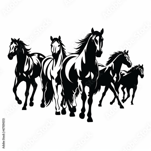 illustration of vector illustration of a herd of wild horses silhoue  Generative ai
