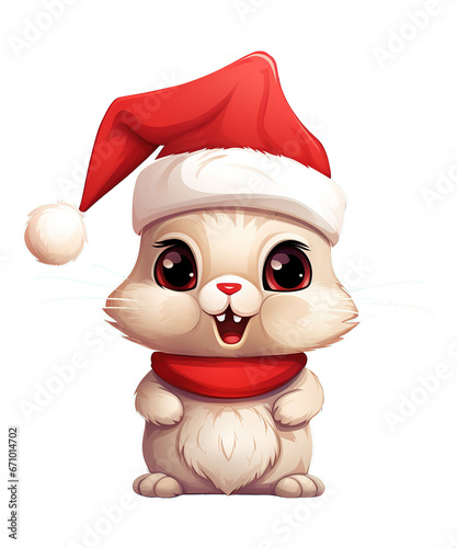 cute rabbit wearing christmas hat ai generated