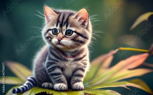 Cute domestic kitten sitting on a leaf ai generated