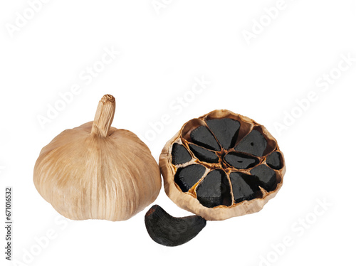one whole head of garlic and sliced half with a clove