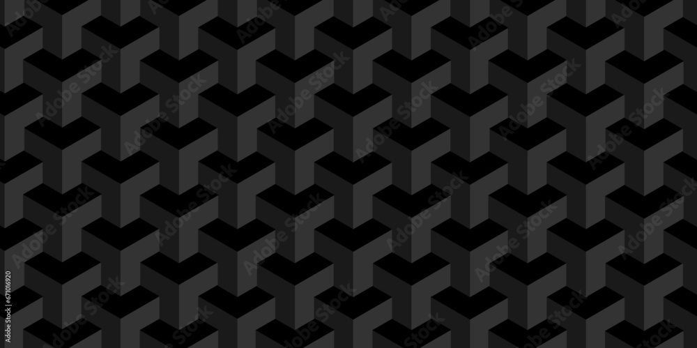 Abstract Black cube triangle geometric square seamless background. Seamless blockchain technology pattern. Vector illustration pattern with blocks. Abstract geometric design print of cubes pattern.