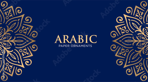 Arabic ornamental blue background in paper style, Islamic Pattern, Moroccan Pattern, Ramadan Banner.