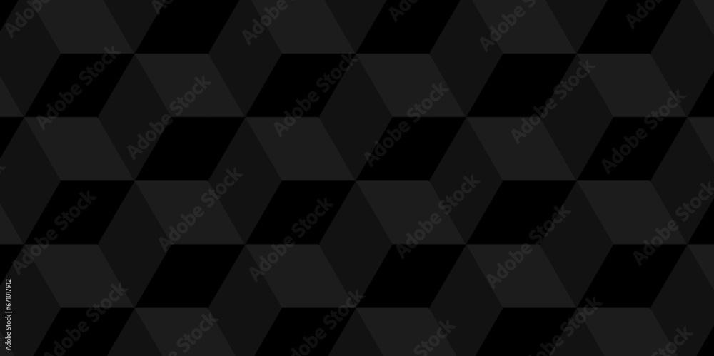Obraz premium Abstract geometric black block cube structure mosaic and tile square background. Seamless geometric pattern abstract background. abstract cubes geometric dark black color backdrop hexagon technology.