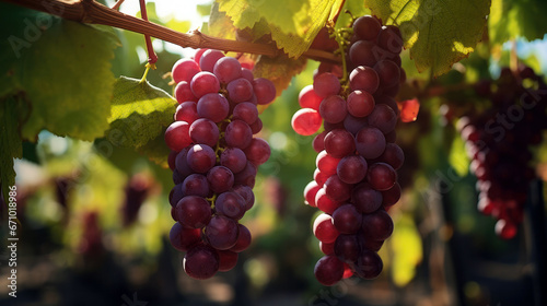 Ripe red grapes in vineyard