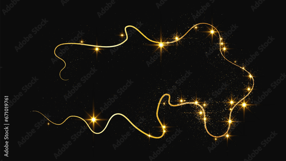 Gold glittering confetti wave and stardust