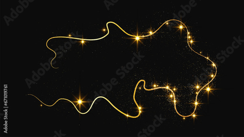 Gold glittering confetti wave and stardust