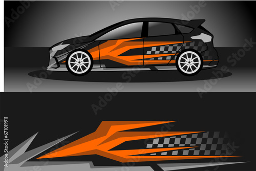 racing car wrap rally livery. design abstract orange strip for car wrap, vinyl sticker, and decal. isolated on black background