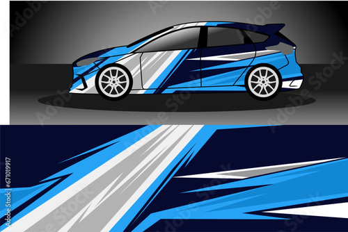 racing car wrap rally livery. design abstract blue strip for car wrap  vinyl sticker  and decal. isolated on black background