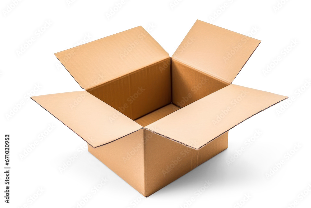 An open cardboard box on a white background. Emphasizing the empty space inside. An open cardboard box on a white background. Emphasizing the empty space inside.