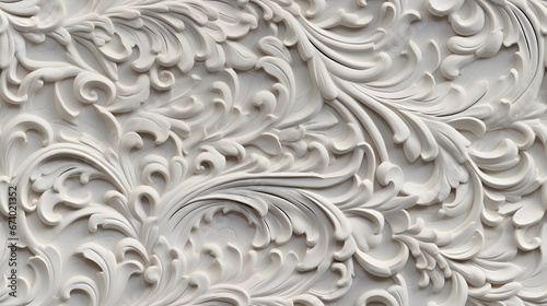 texture decorative Venetian stucco for backgrounds.Luxury white wall design bas-relief with stucco mouldings roccoco element photo